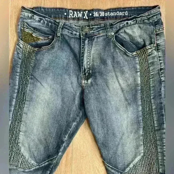RawX Jeans Mens 36x30 Standard Y2K Denim Jeans Frayed Edge Decorative Stitch - Picture 3 of 14